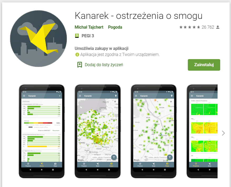 Ostrzeżenia o smogu w Polsce - Aplikacja na smartfon
