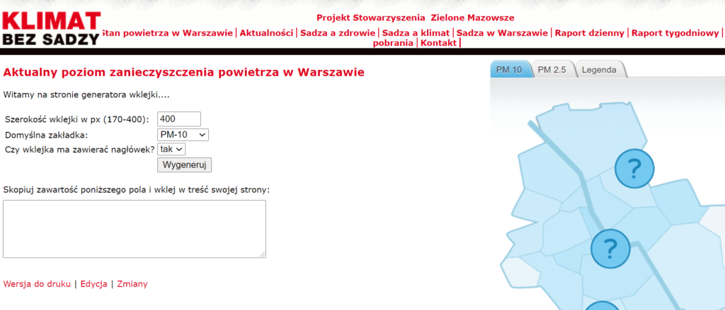 Poziom smogu w warszawie