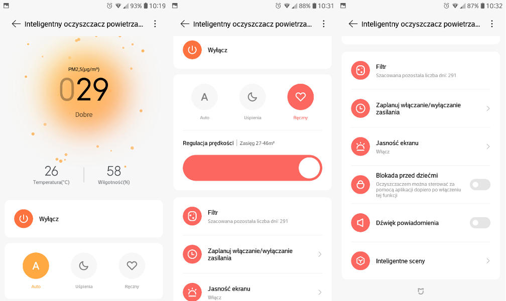 Aplikacja w Xiaomi Air Purifier 4 Lite- screeny