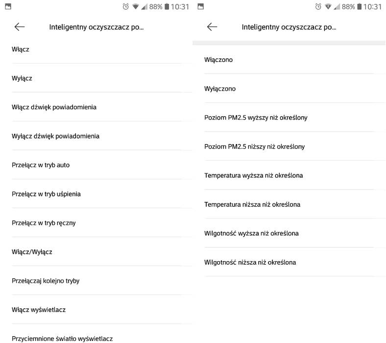 Automatyzacja w oczyszczach powietrza Xiaomi Air Purifier 4 Lite - screeny z aplikacji