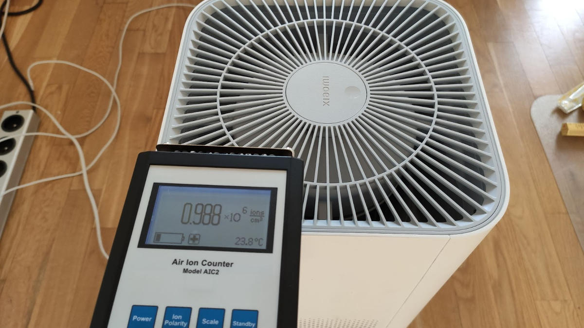 Pomiar stężenia jonów dodatnich po 5 minucie pracy oczyszczacz Xiaomi Air Purifier 4